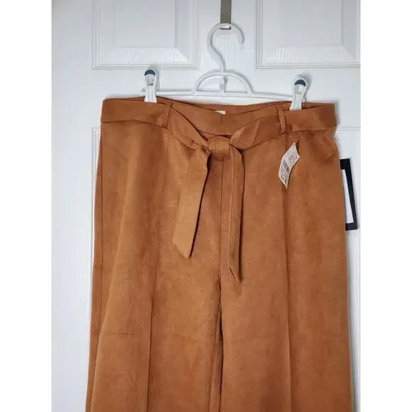 Carole Wren Women’s Faux Suede Wide-Leg Pants - Camel Brown - Size L - Picture 9 of 11